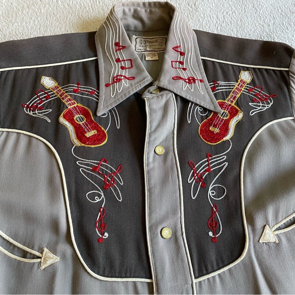 Vintage H Bar C Ranchwear Embroidered Gabardine Western Cowboy Shirt